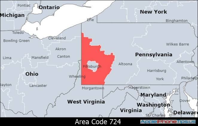 724 area code location, map
